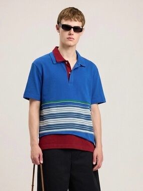 EAFINETAL Rare Blue Color-block Relaxed Double Polo Small Streetwear Deadstock